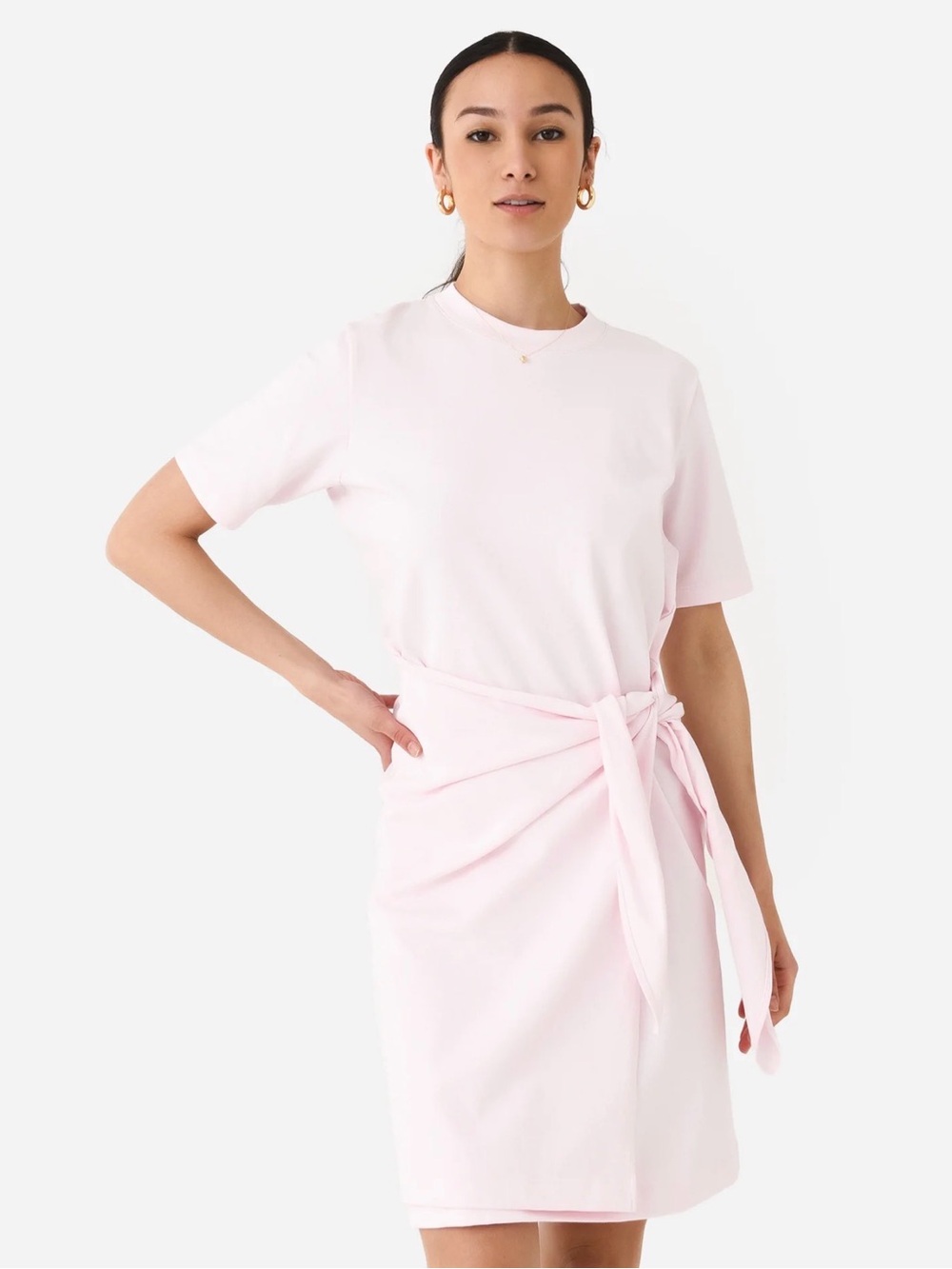 Vince Side Tie Cotton T-Shirt Dress Blush Pink Asymmetrical Wrap Midi Size M